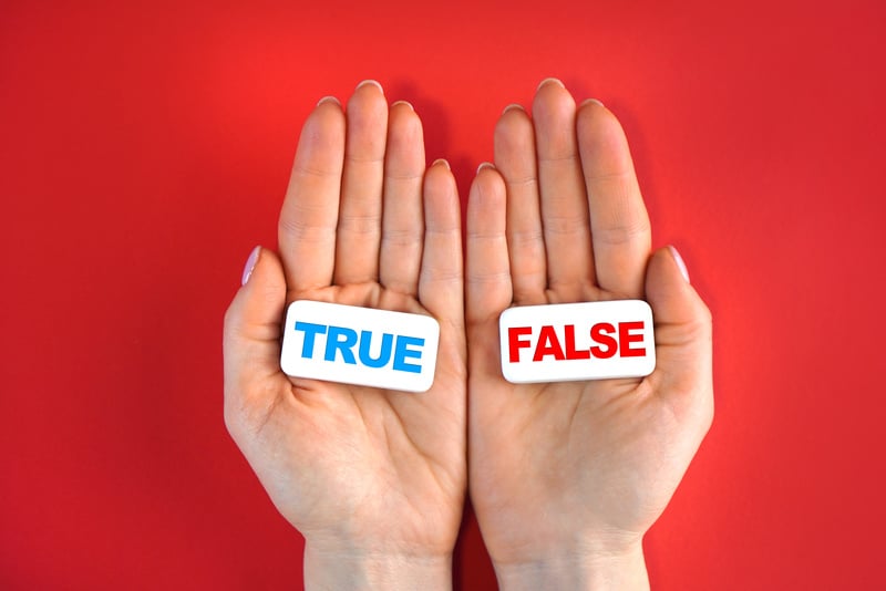 True or false concept with blocks and text in a hands